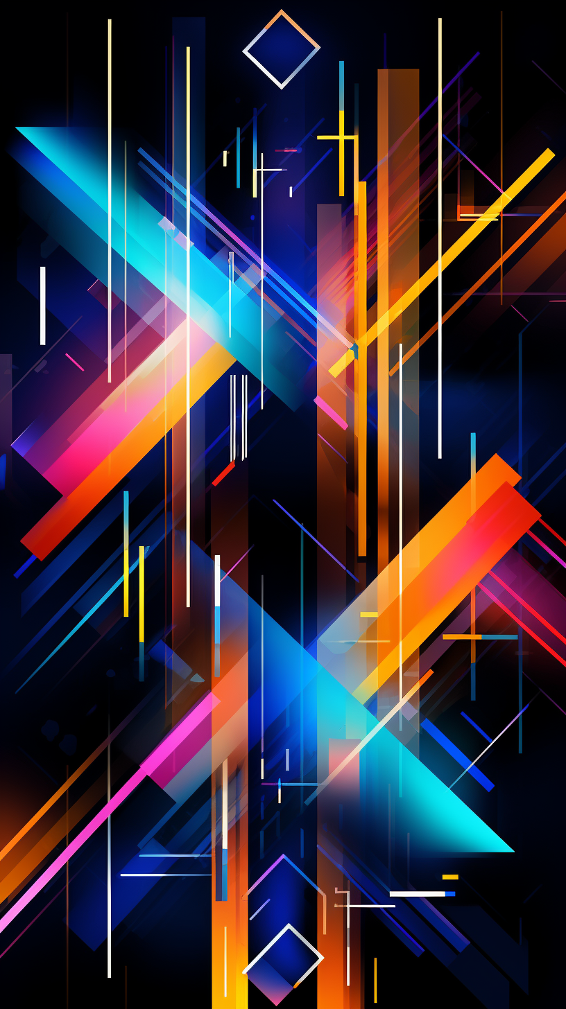 Abstract geometric neon light composition artwork