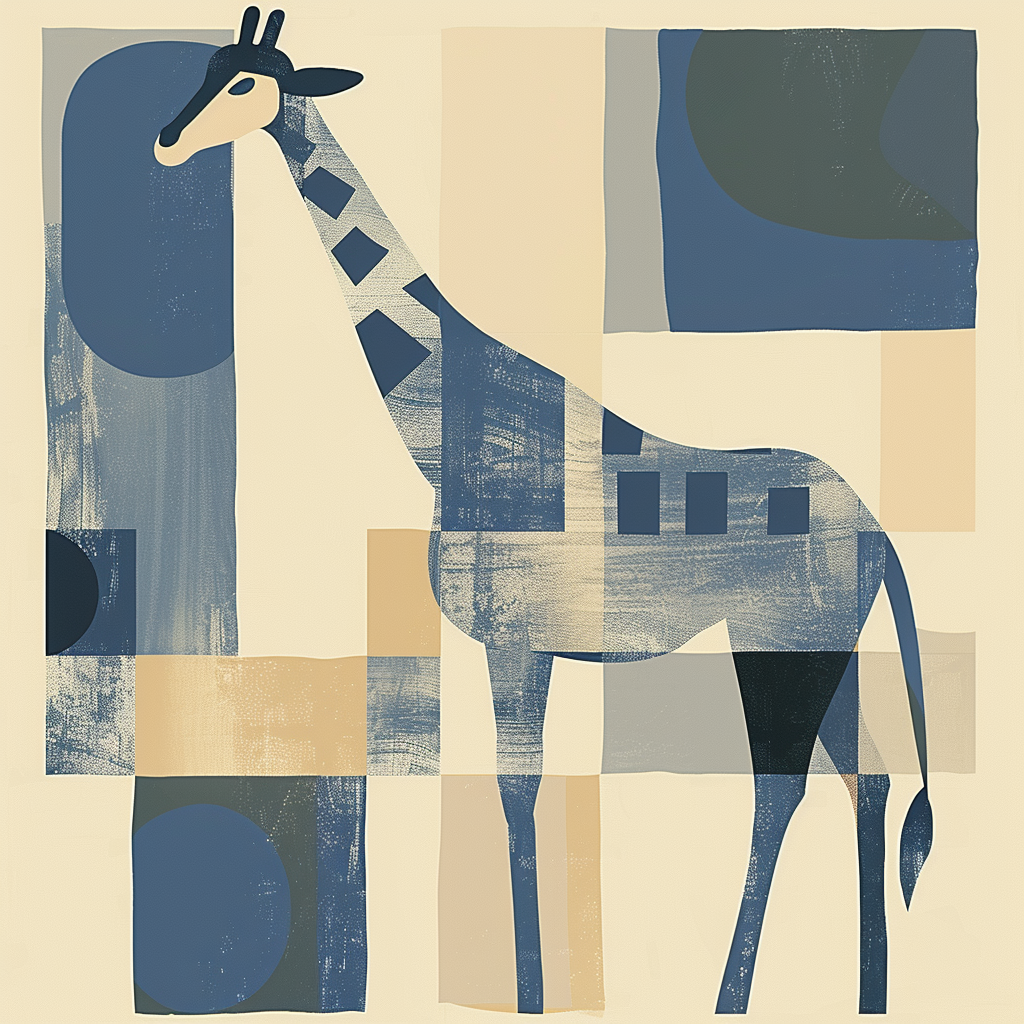 Abstract Giraffe in Indigo and Beige