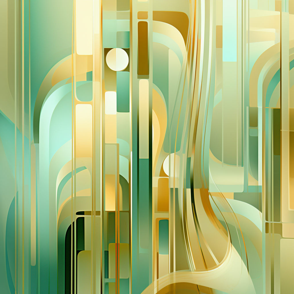 Abstract artwork in golden and mint colors