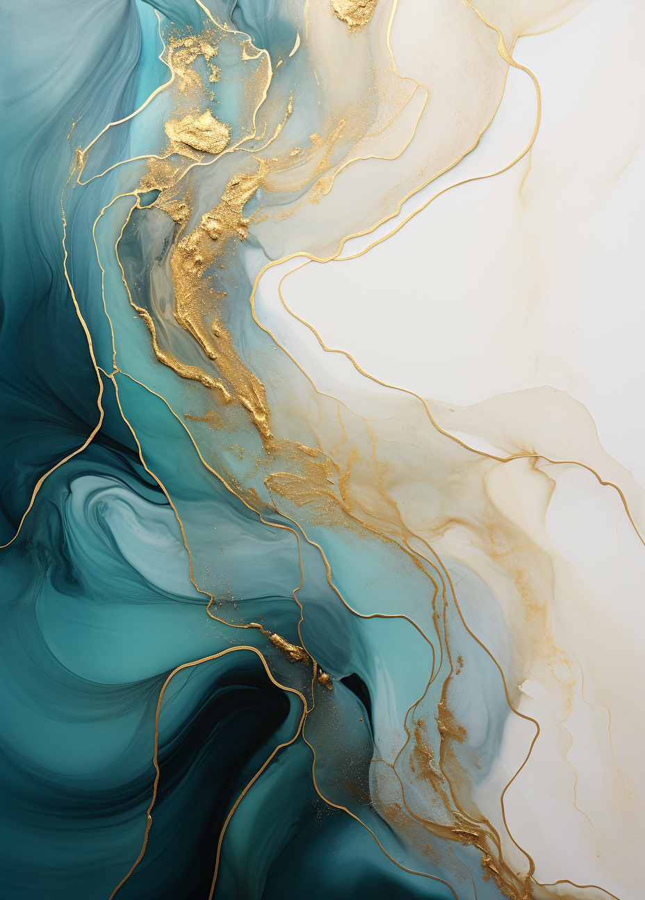 Abstract painting with golden accents and swirls