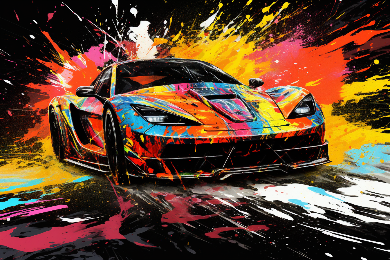 Abstract graffiti racing car in center