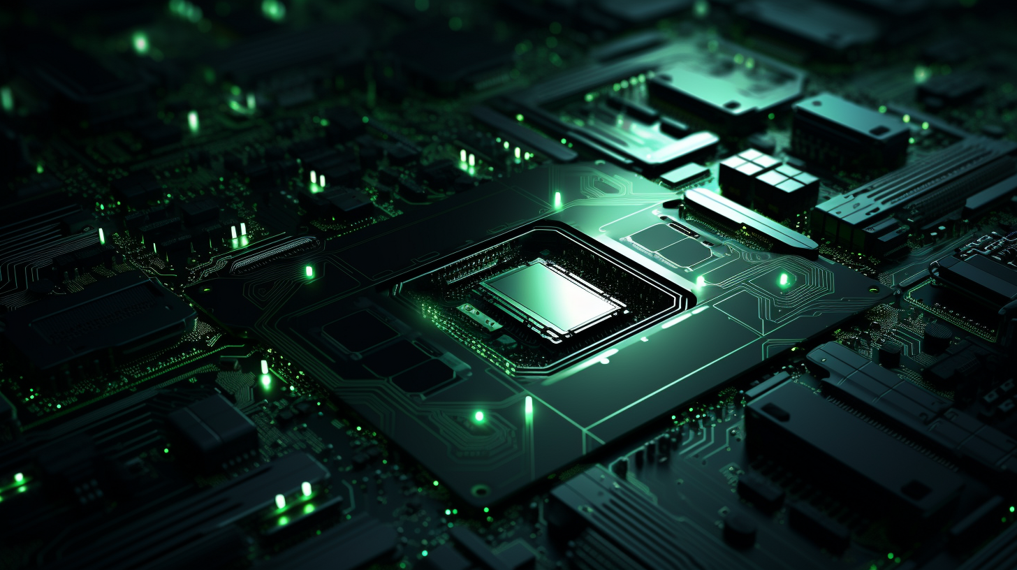 Abstract hardware tech background dark green lights