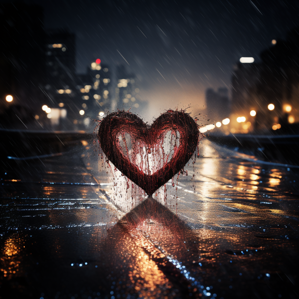 Abstract heart in rain