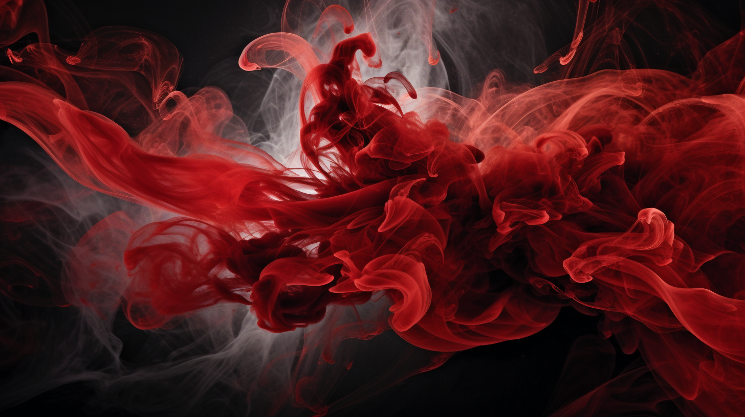 Abstract hero section image with red, black swirls and smoke