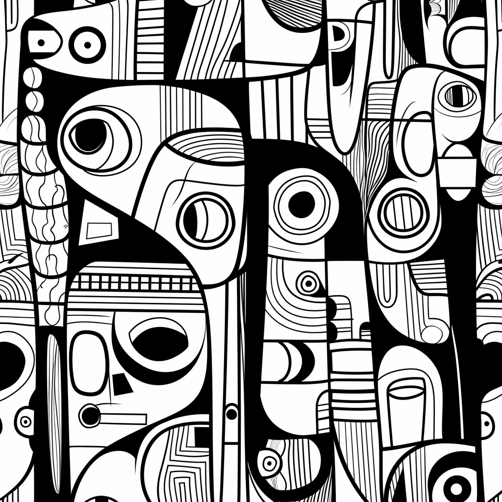 Abstract Illustration Black White Line Art