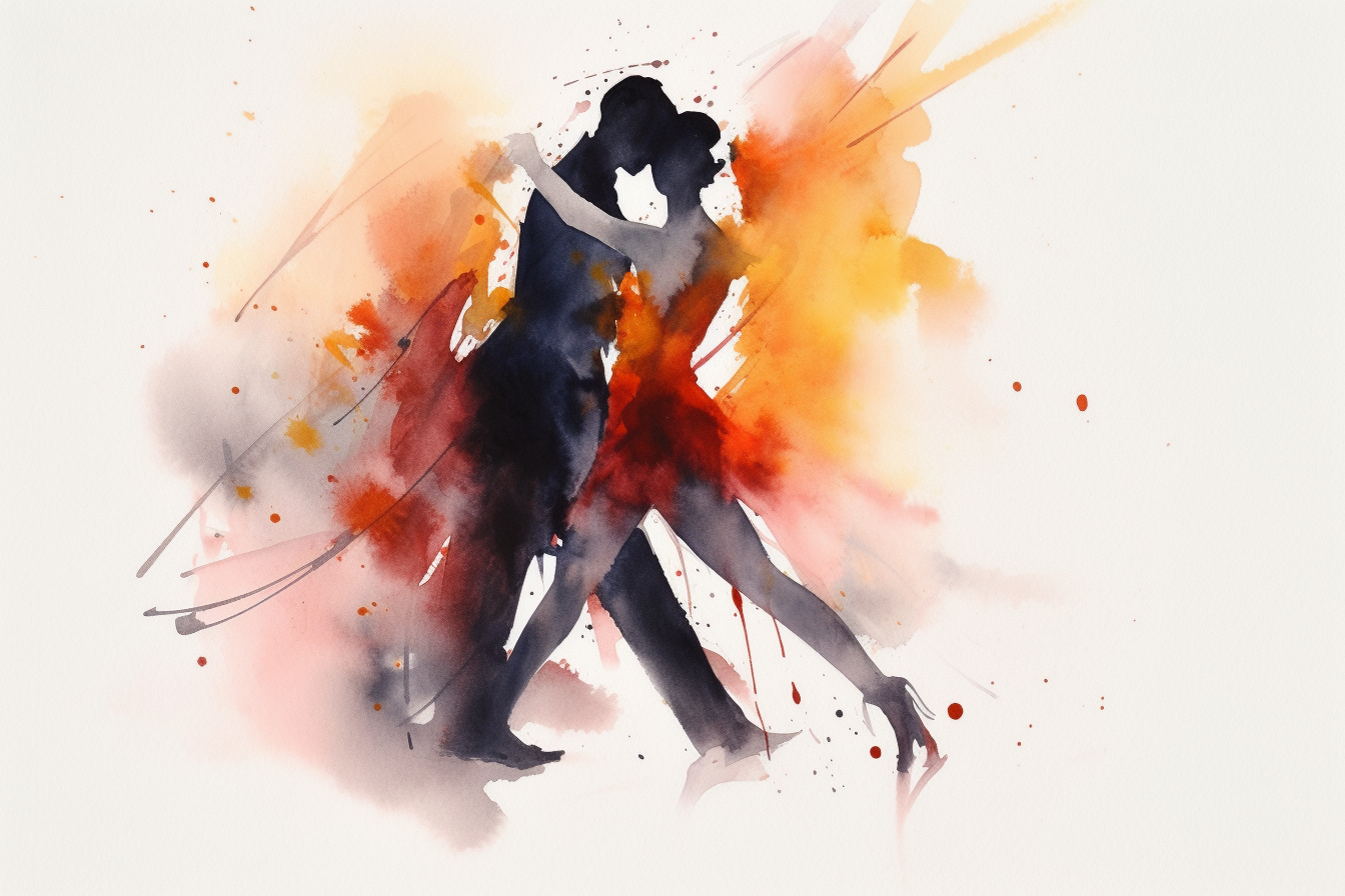 Beautiful Argentine Tango Dancers in Abstract Watercolour