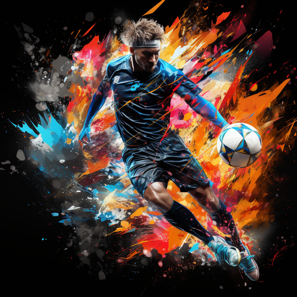 Soccer player kicking ball with colors