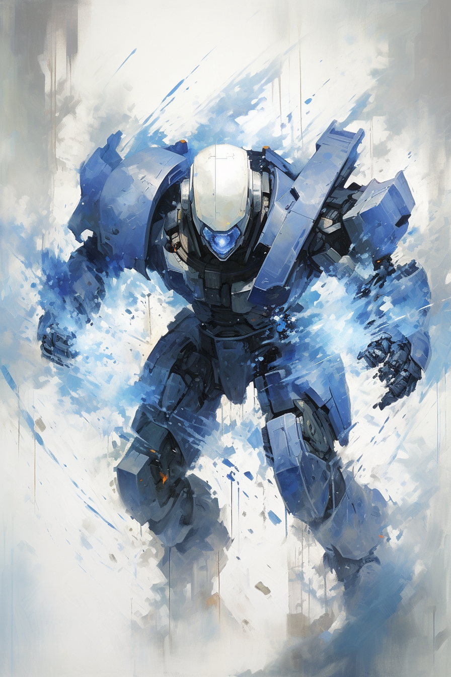 Blue Energy Field Surrounding Futuristic Mecha Battle Robot