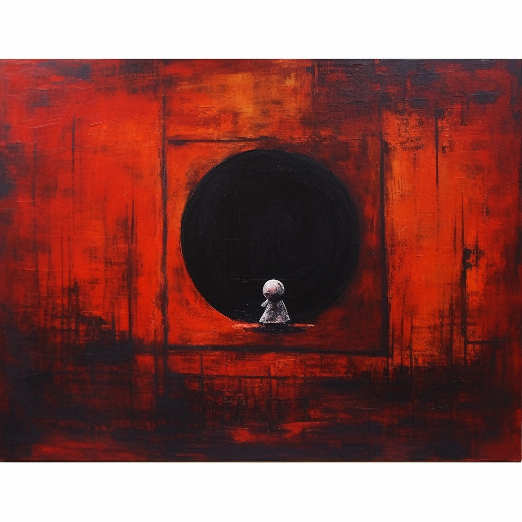 Abstract dark red birth oil painting