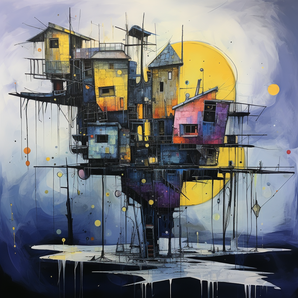 Abstract Oil Painting with Sci Fi House