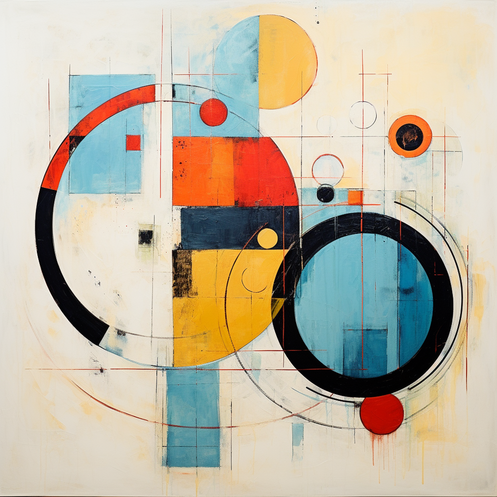 Abstract painting with geometric shapes and circles