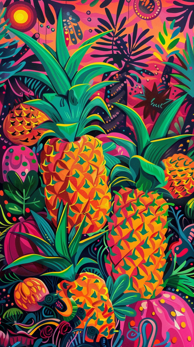 detailed pineapple vines illustration art