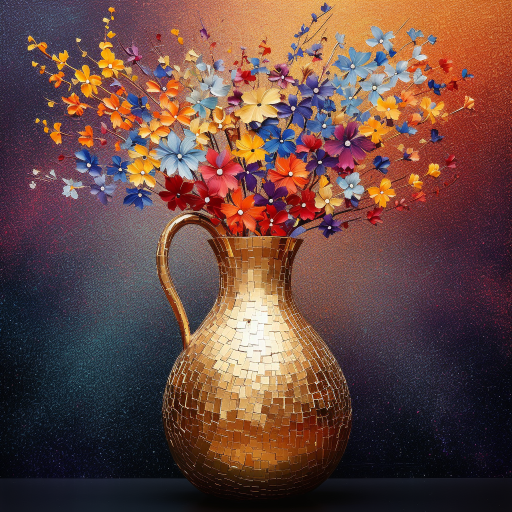 Colorful abstract pointillism vase artwork