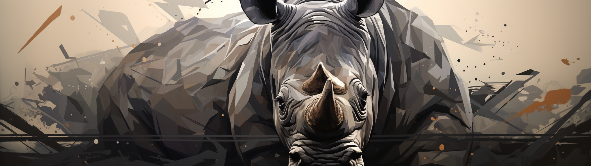 Abstract polygonal rhino brick mural