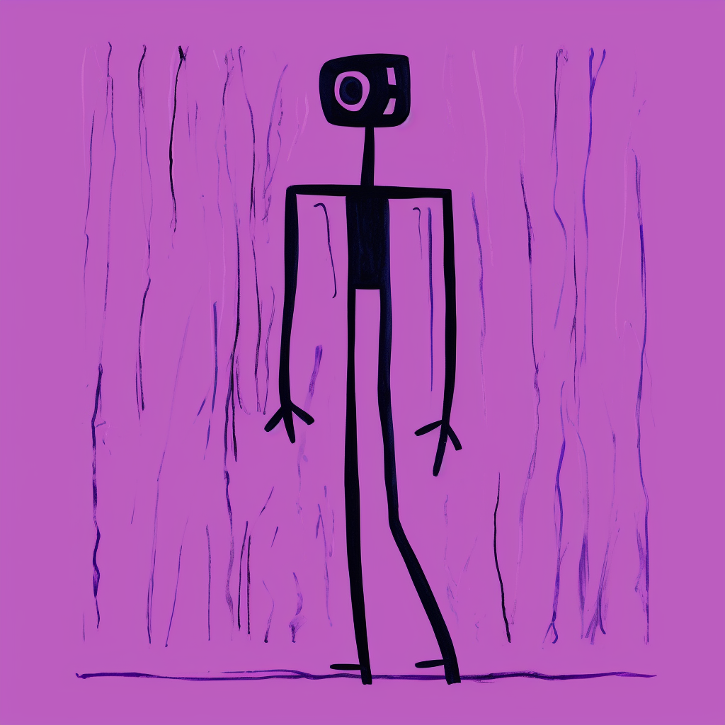 Abstract purple stick figure minimalist artwork