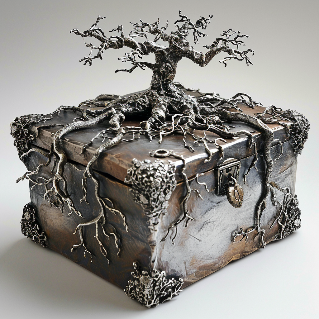 Abstract Sculpted Jewelry Box with Silver Fantasy Hardware