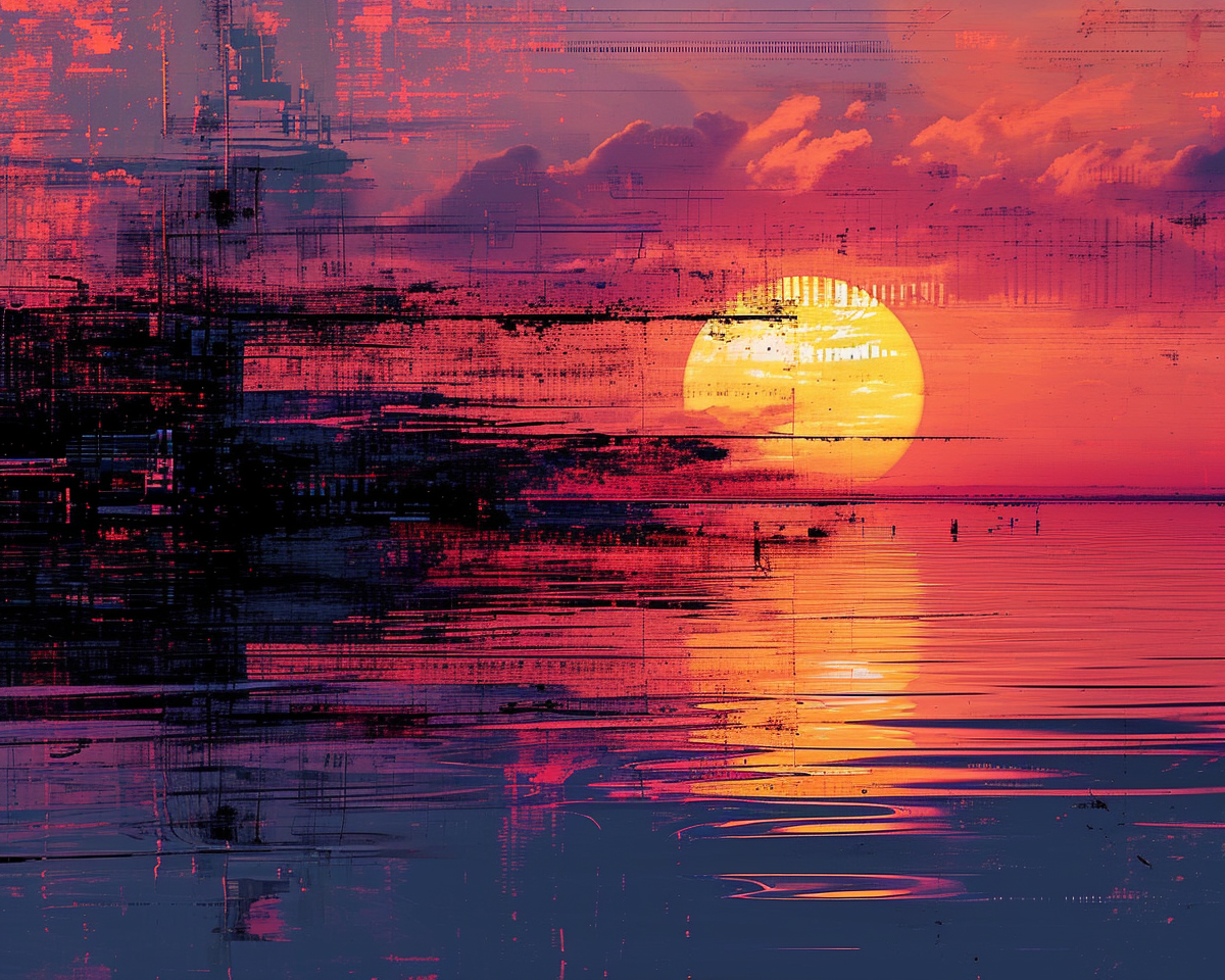 Abstract sunrise glitchy dieselpunk photo