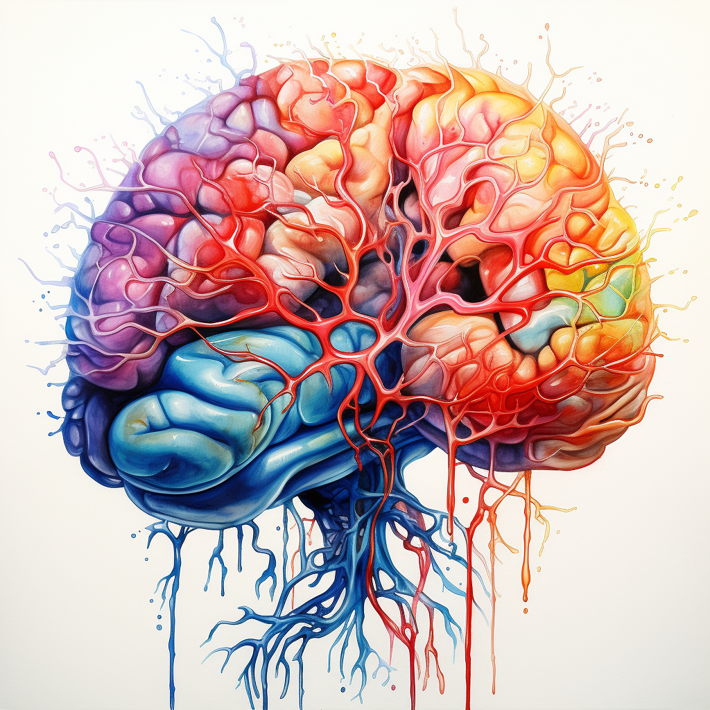 Abstract watercolor painting of human brain art