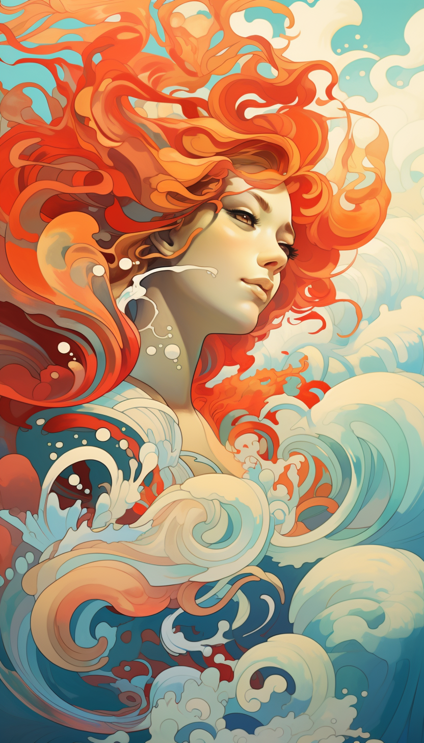 Beautiful Abstract Waves in Mucha Style