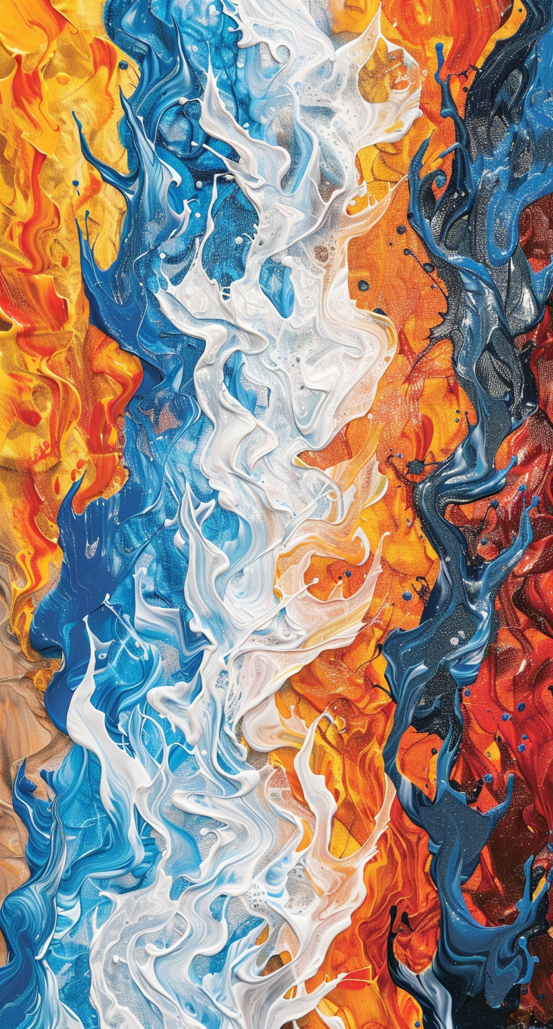 Abstract waves in cool and fiery colors