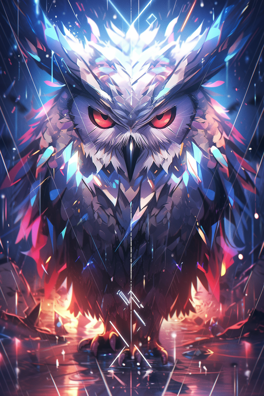 Detailed art of a wise owl turning into water