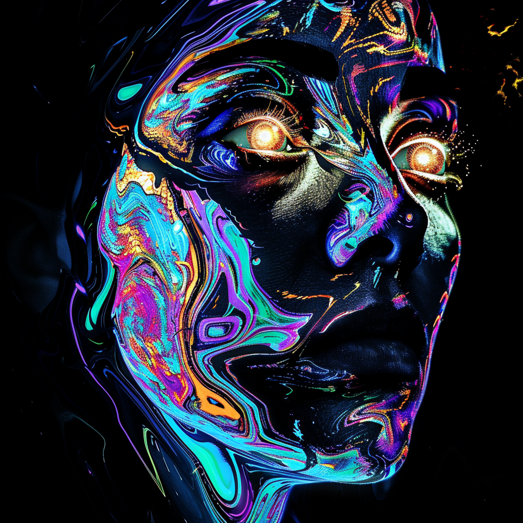 Woman face with third eye neon