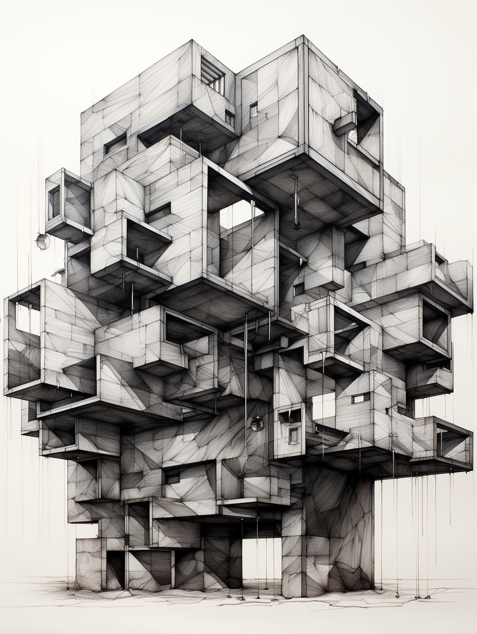 Abstract architectural sketch inspired by graphite molecular structure