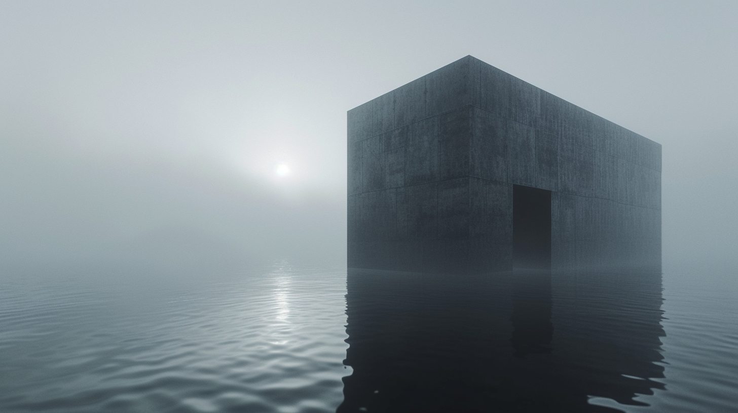 Abstract building in the fog