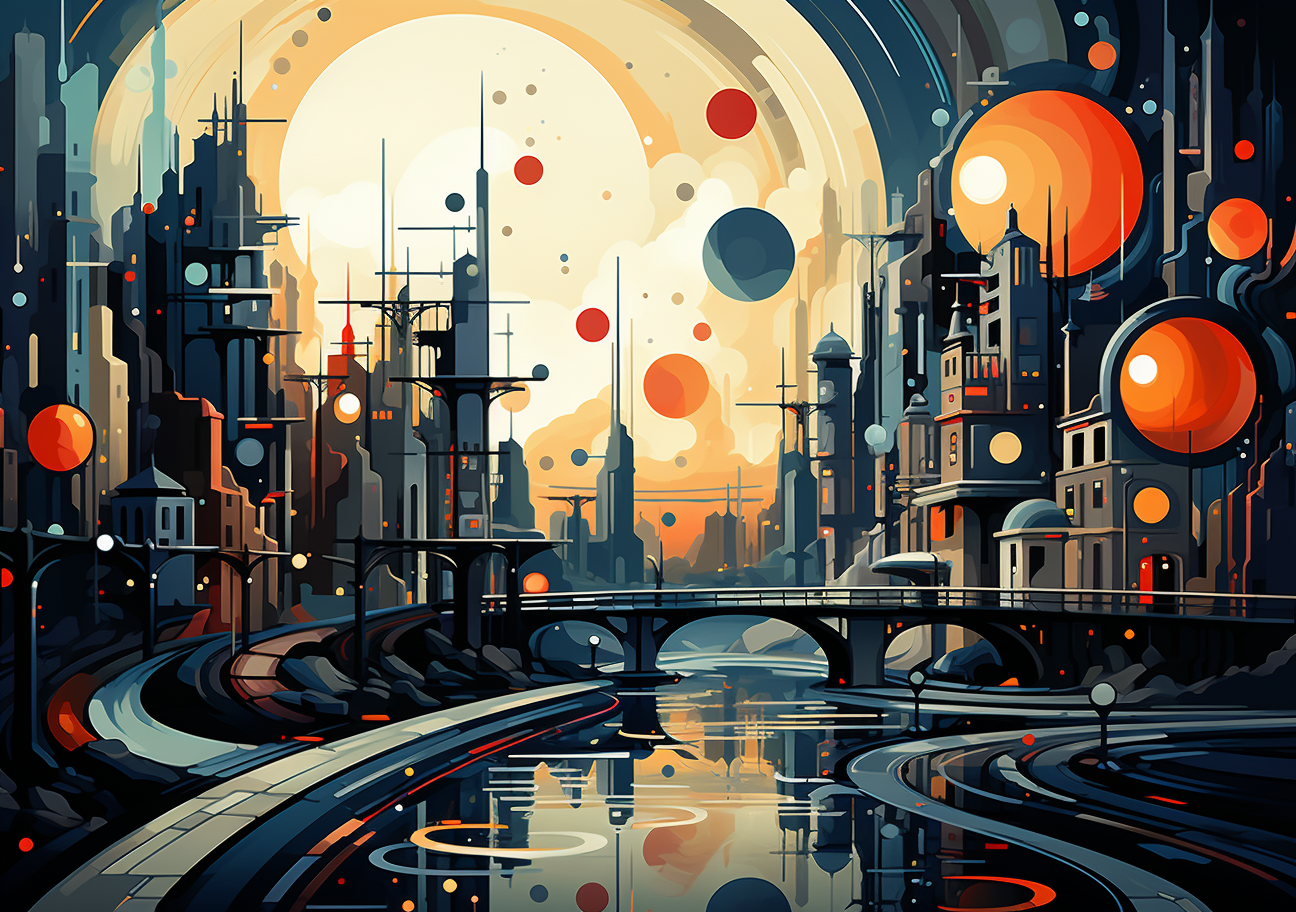 Abstract city illustration with pearly geometric shapes