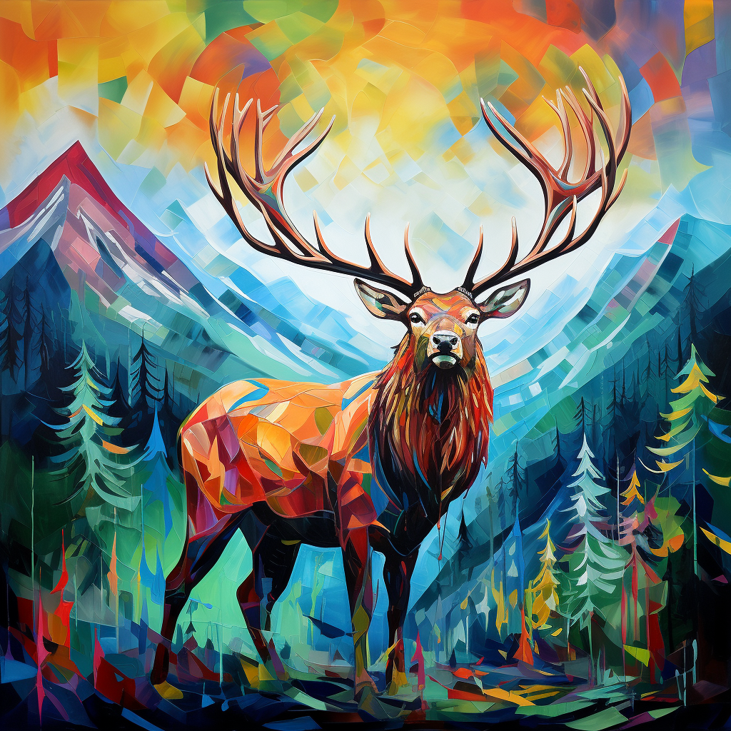 Colorful abstract portrait of large elk