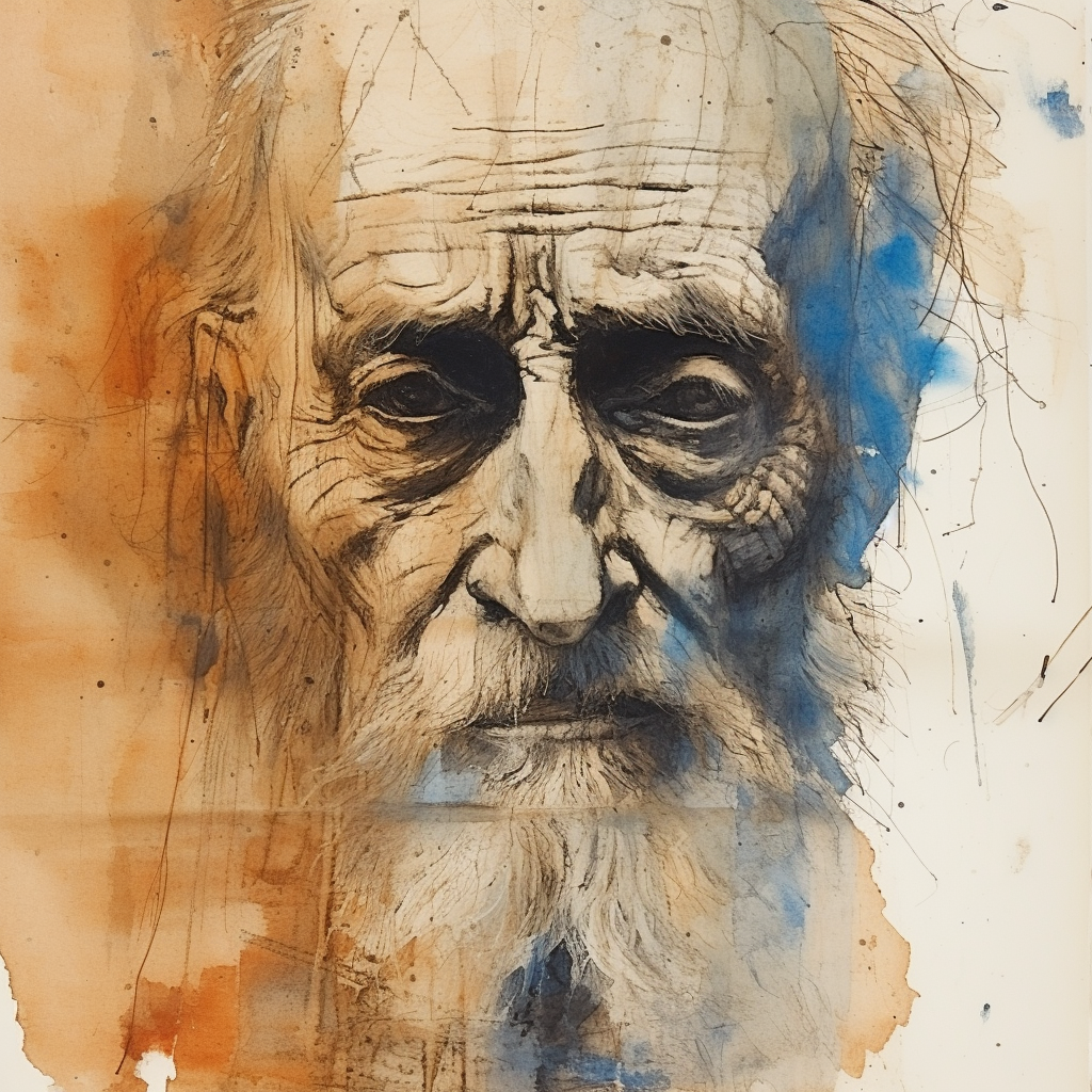 Abstract pen and ink drawing of an old man