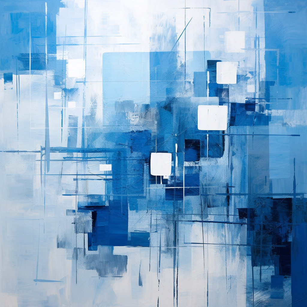 Abstract painted art with blue and grey squares