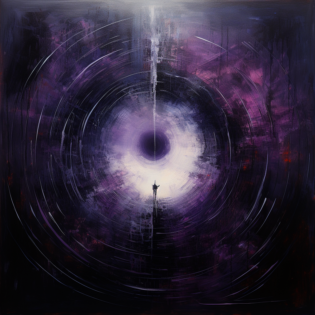 Abstract painting with purple circle representing duality  ?