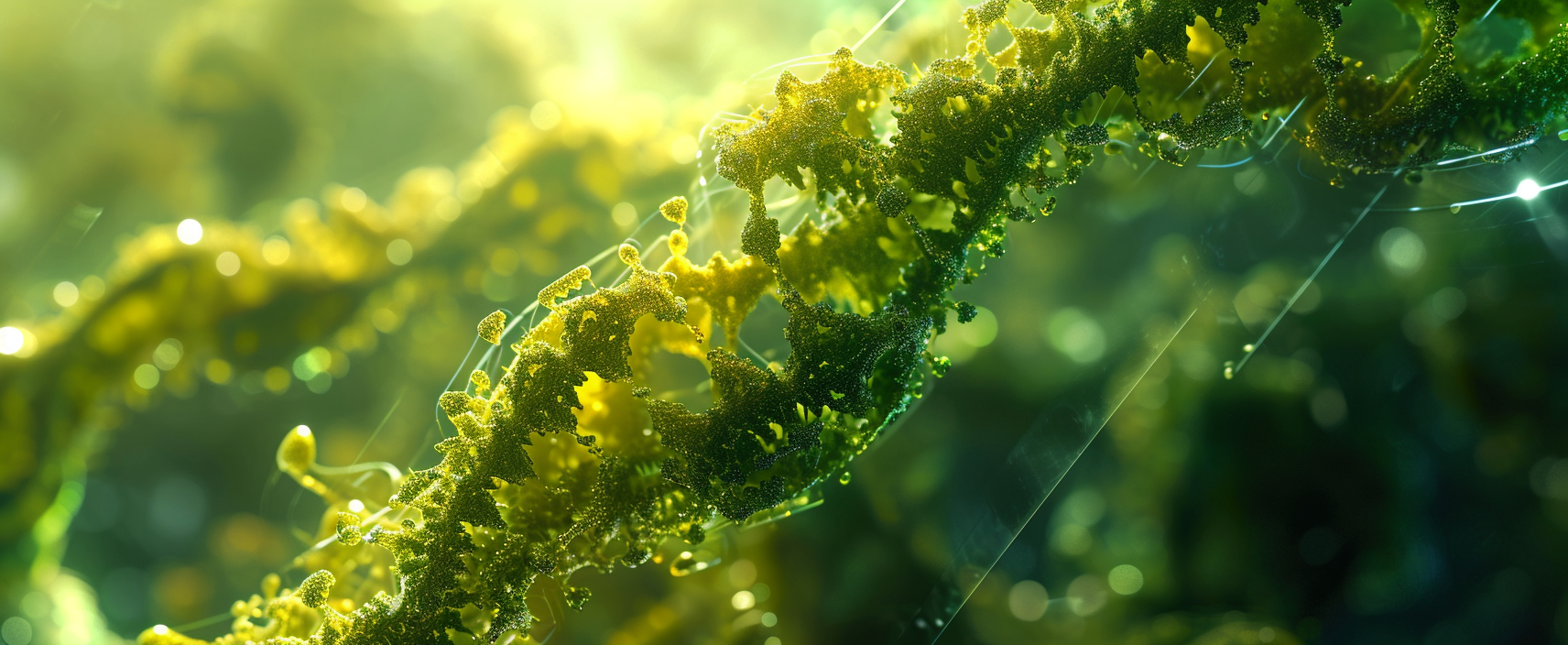 Abstract protein structure in green and yellow