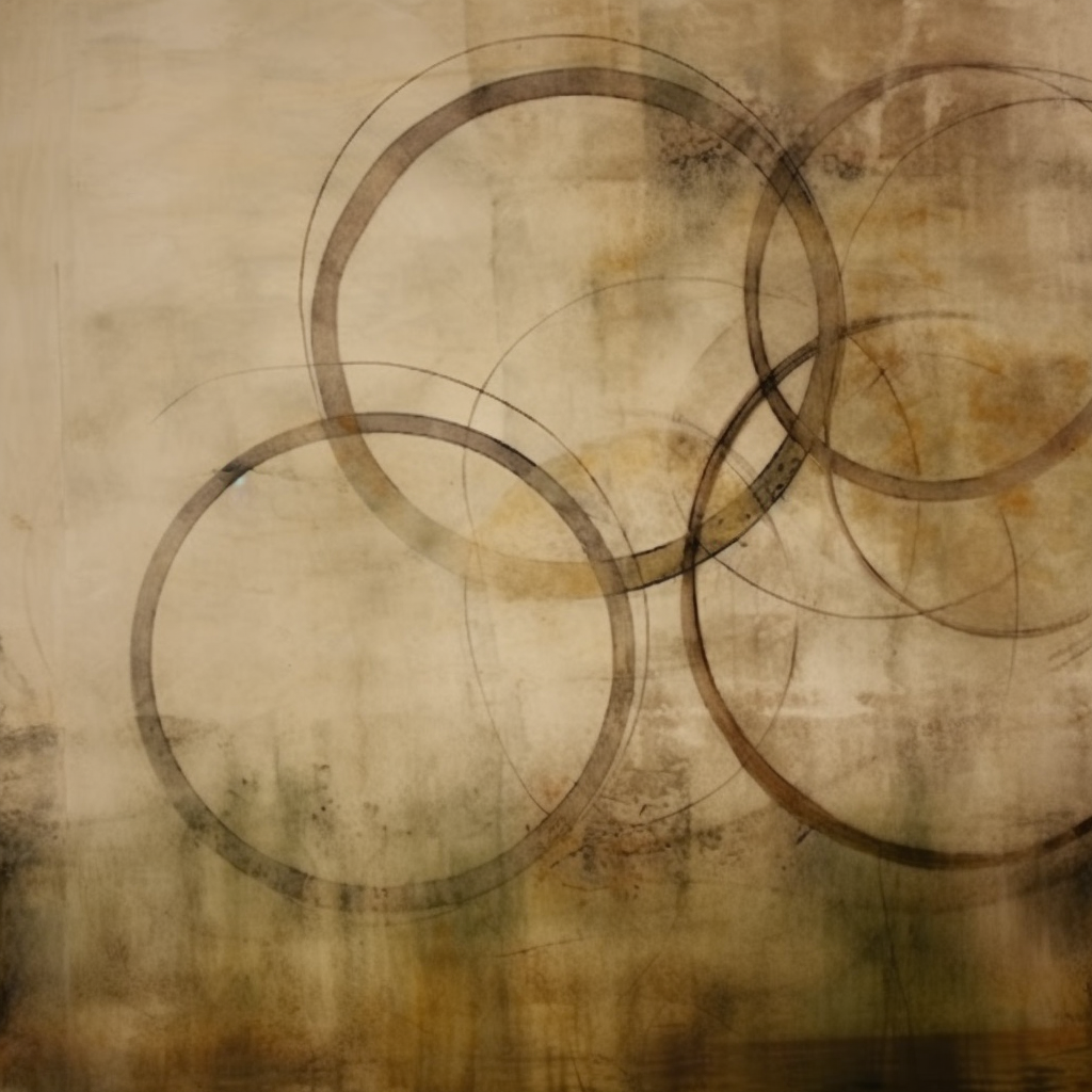 Vibrant circles in rustic artwork