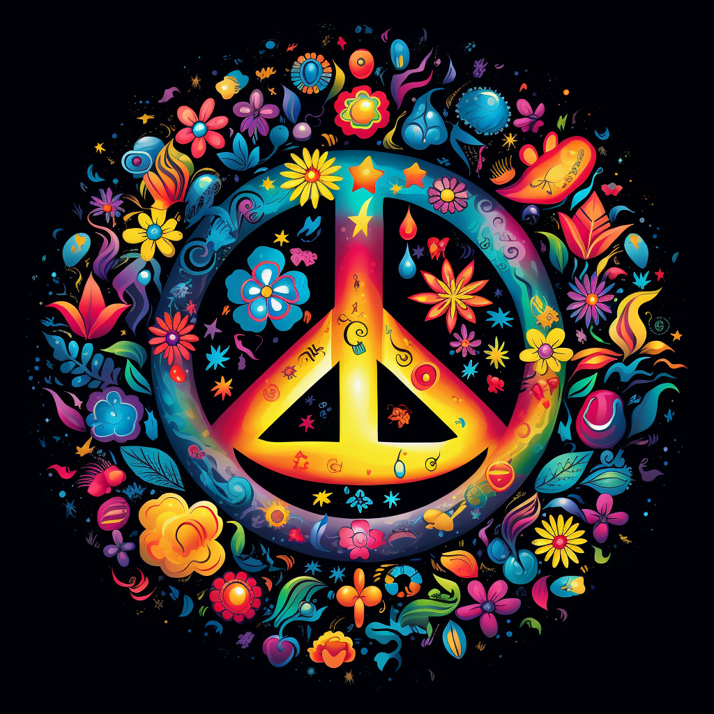 Colorful peace symbols in a peaceful world