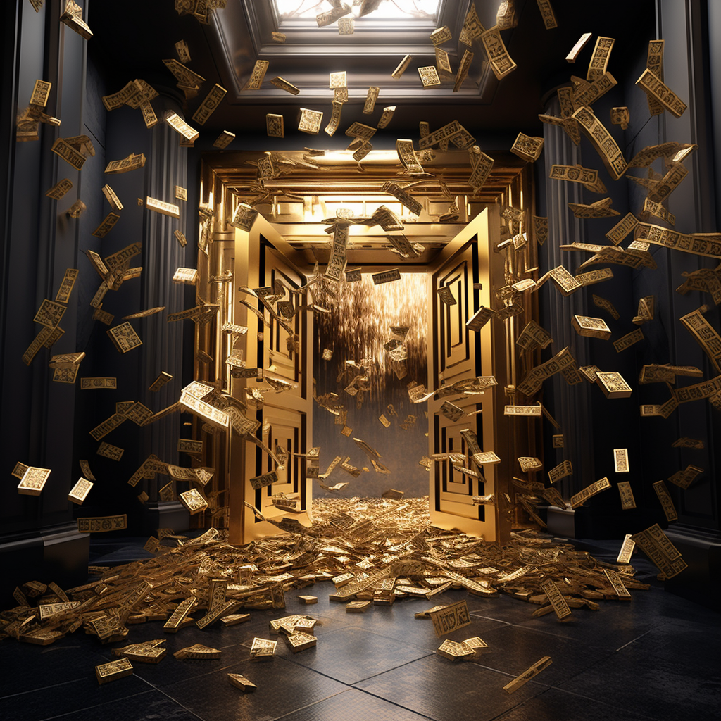 Realistic depiction of abundant money and gold