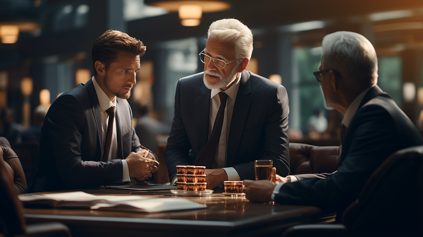 Successful businessman communicating with colleagues in the office