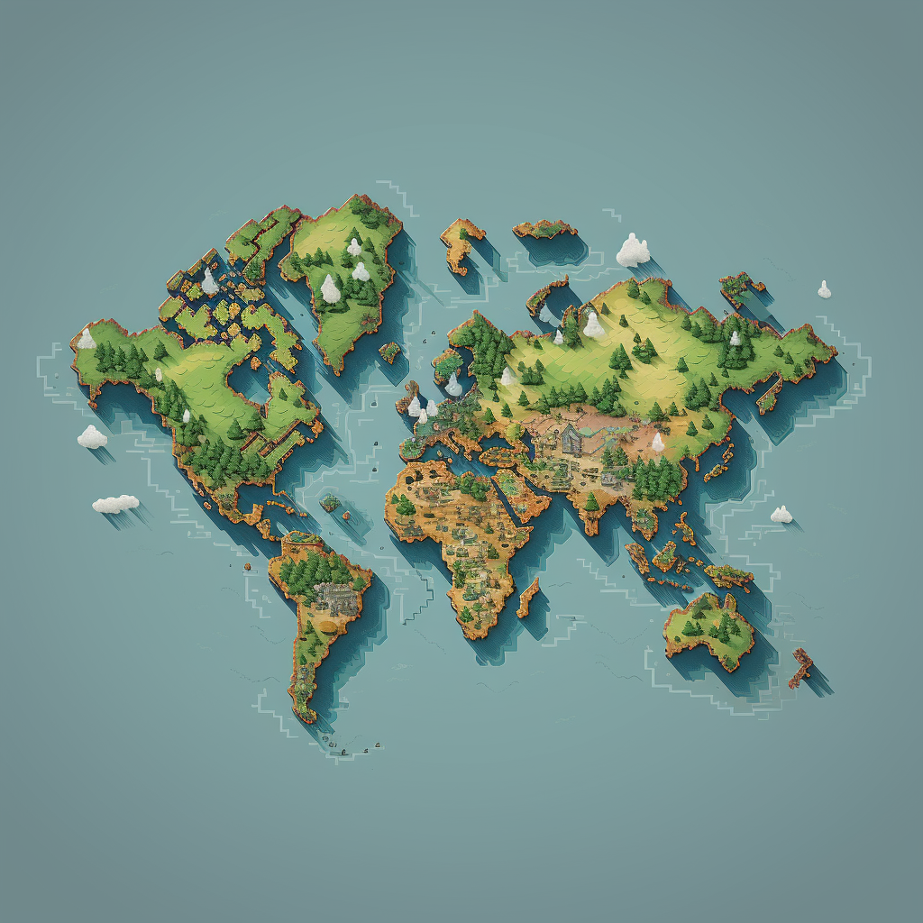 Minimalistic world map with pixel art design