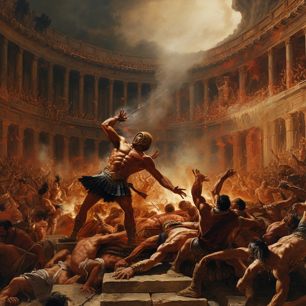 Epic showdown between Achilles and Maximus in the Colosseum.