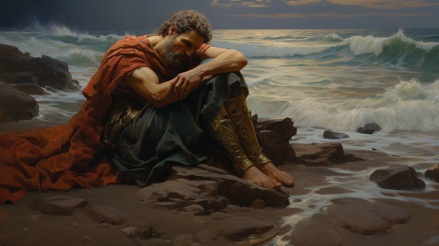 Achilles grieving on Troy beaches