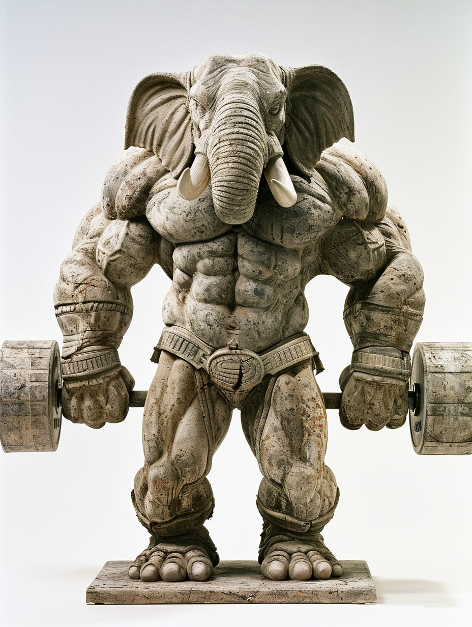 Ancient Thai Elephant Bodybuilder Statue