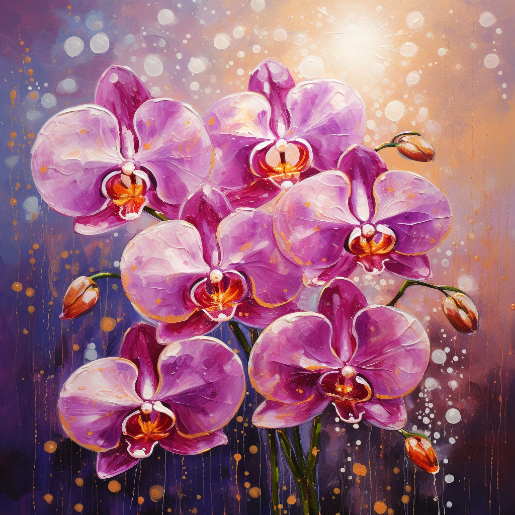 Acrylic Paint Texture Orchids with Sparkles Background