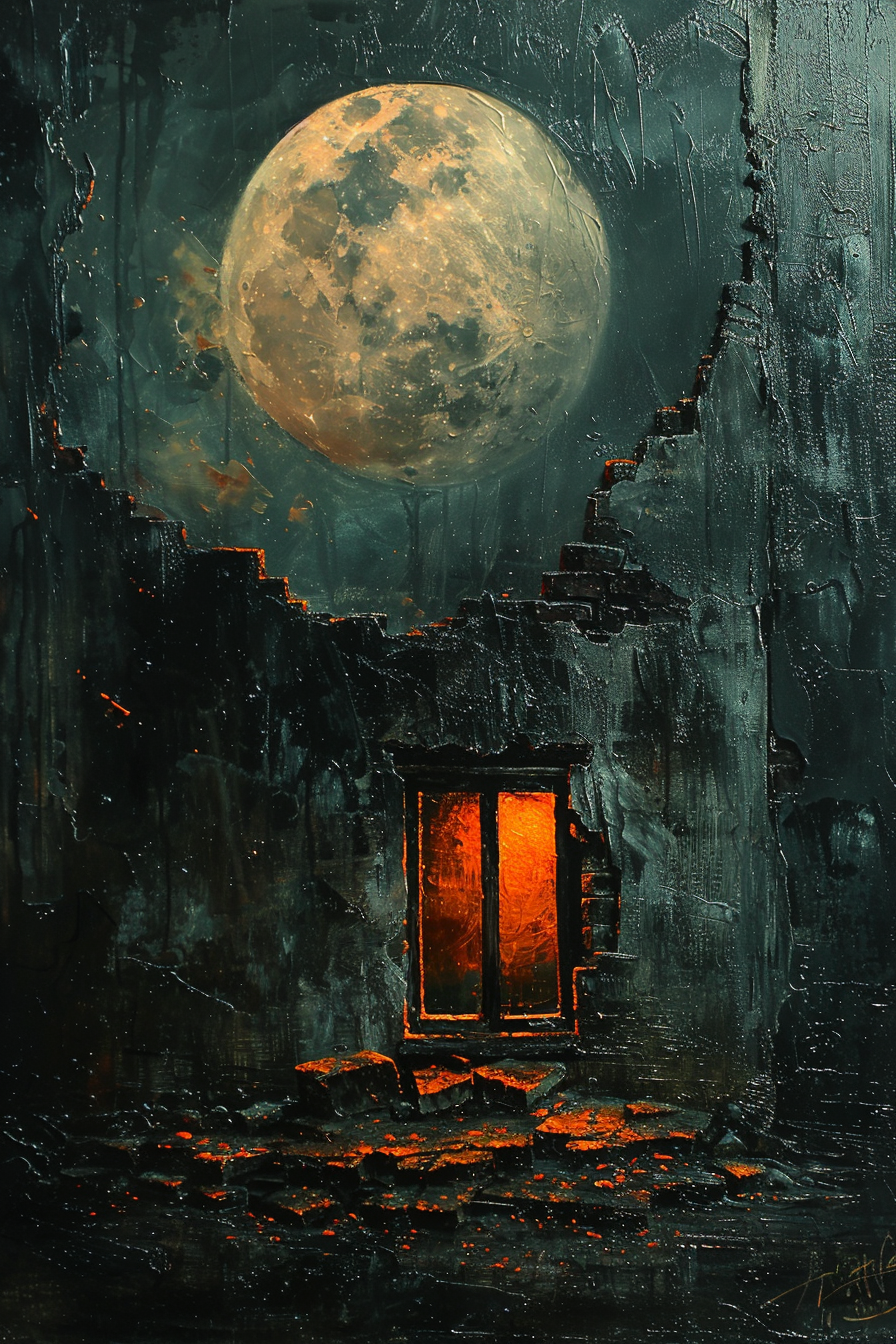 Dreamy Acrylic Painting Moon Wall Window