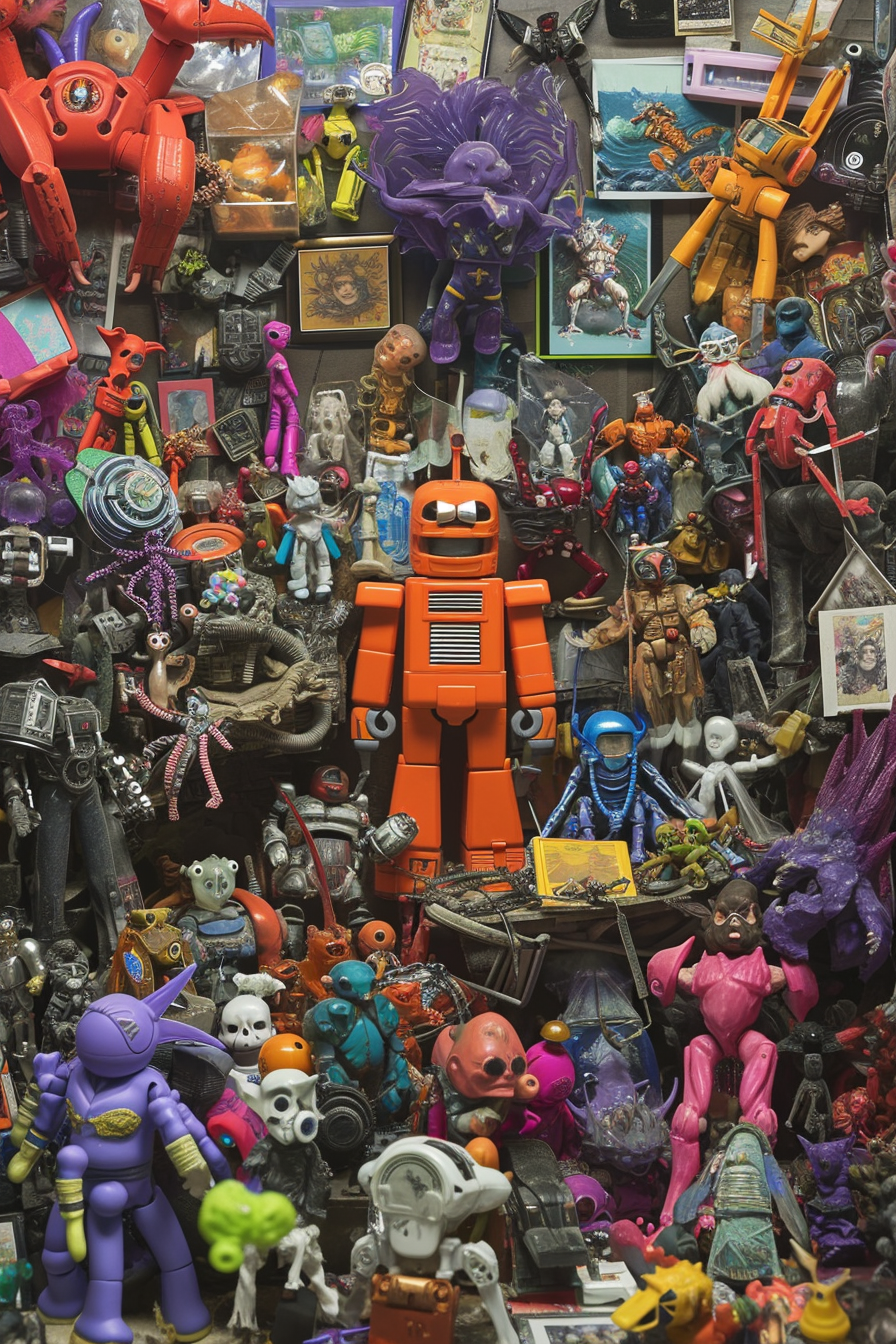 Psychedelic Neon Collage Assemblage Action Figures