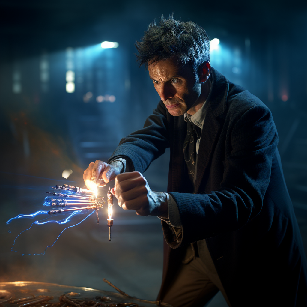 Doctor Who using sonic screwdriver skillfully