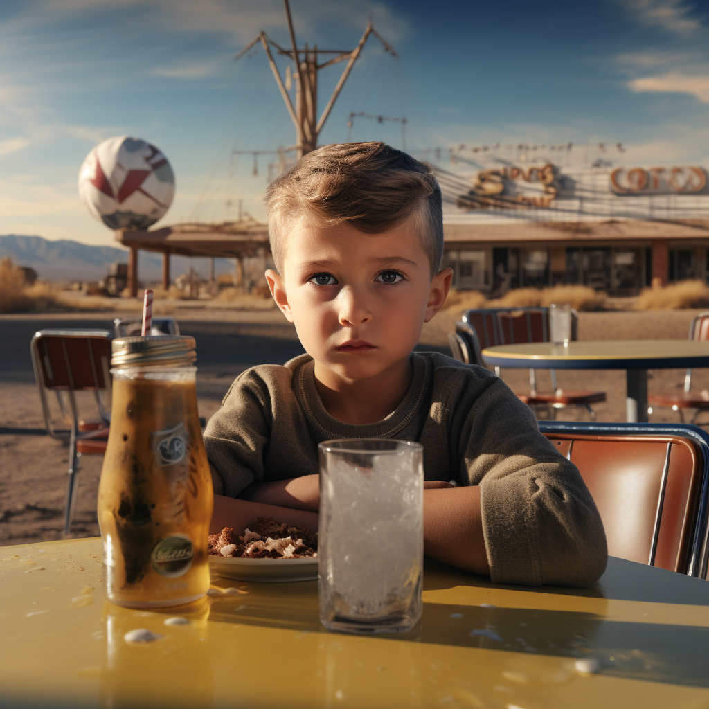 Kid enjoying a soda in a diner