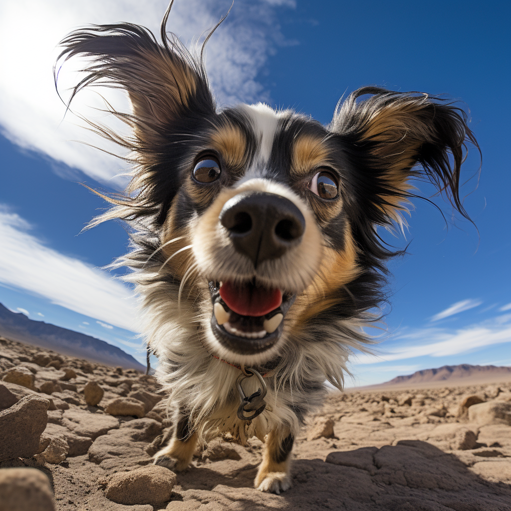 Cute Adachund dog on wide-angle lens