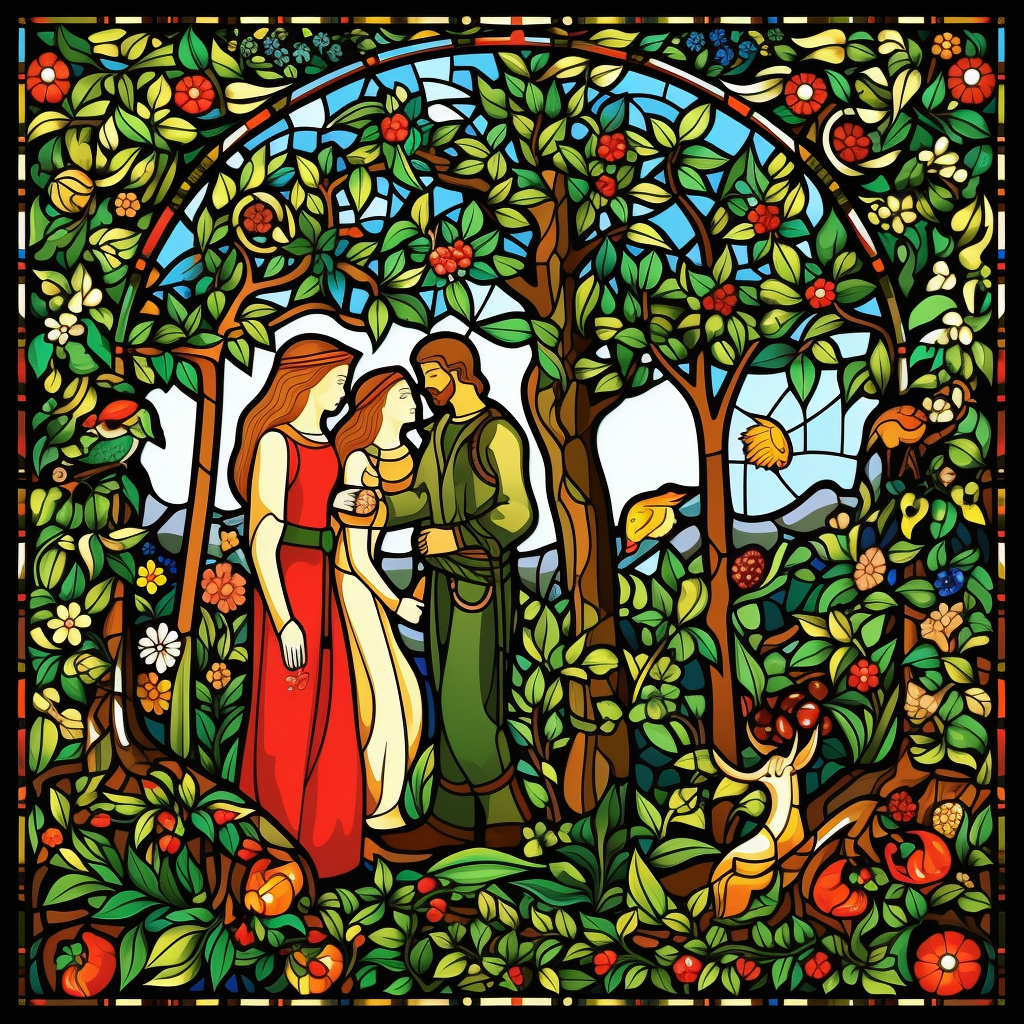 Illustration of Adam and Eve in the Garden of Eden