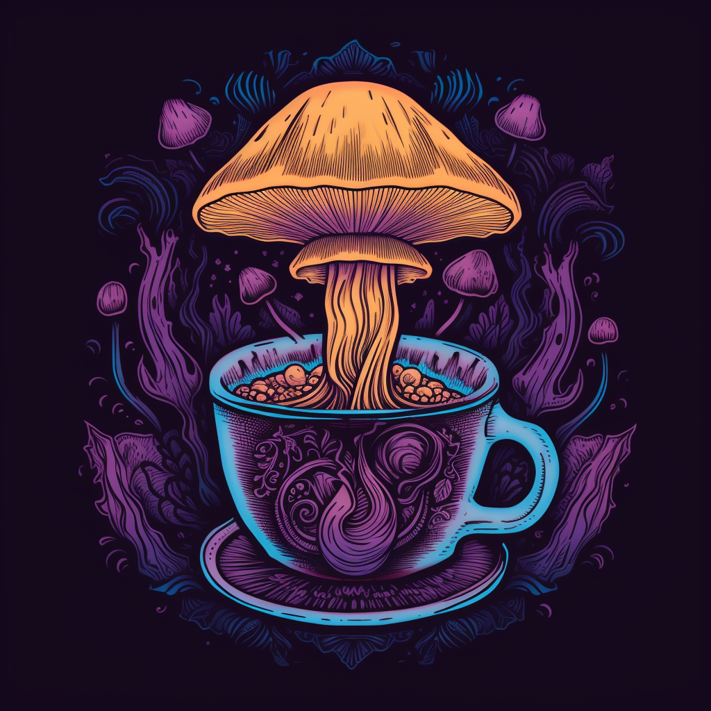 Adaptogen tea logo with mystical purple mushroom